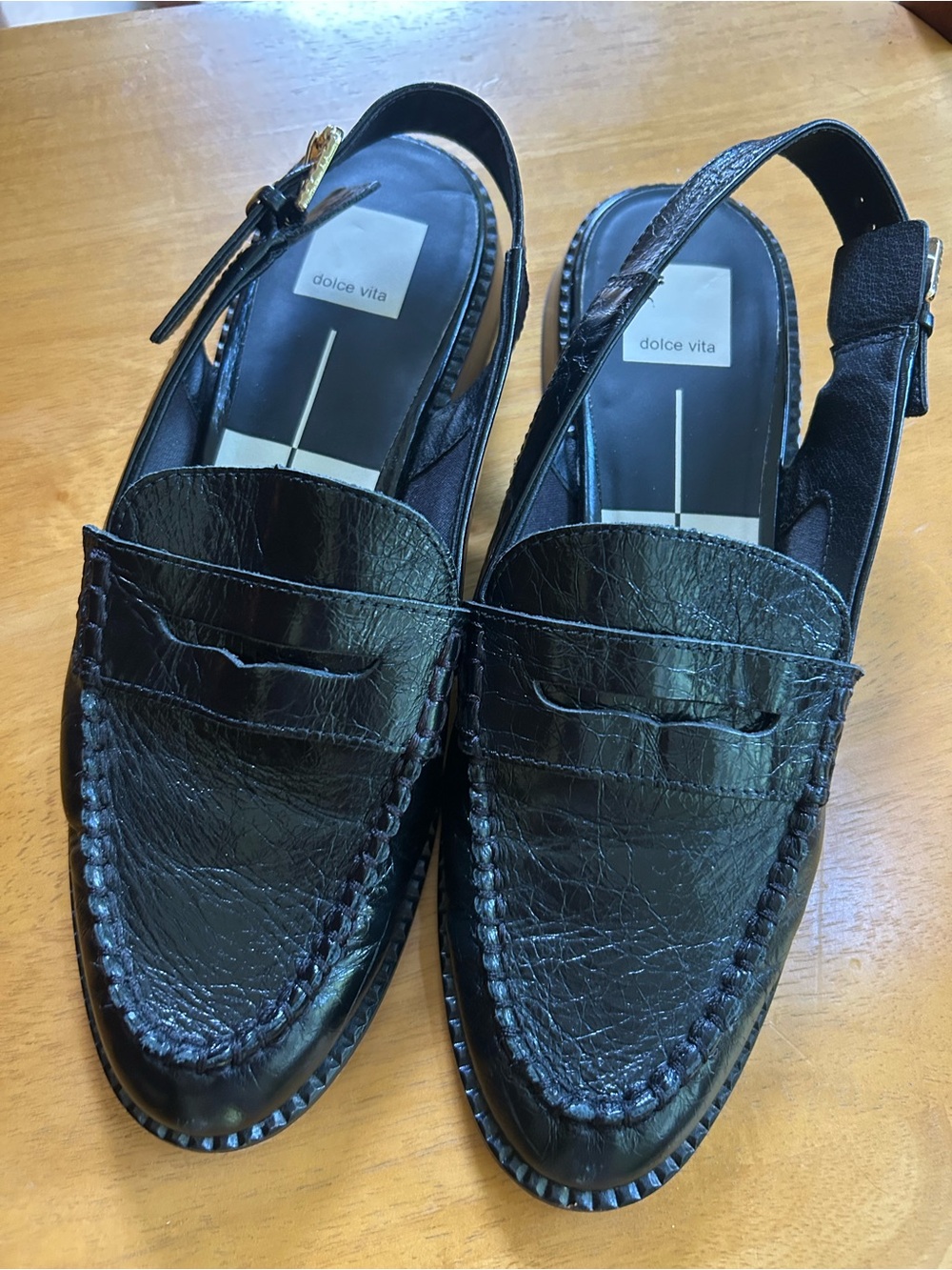 Dolce Vita Black Leather Penny Slingback Loafers
